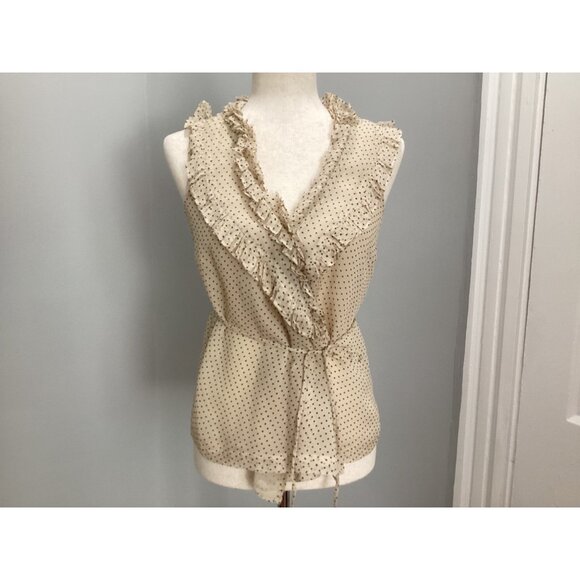 J. Crew 100% silk polka dot ruffle v-neck sleeveless wrap blouse size 0 cream - Picture 5 of 15